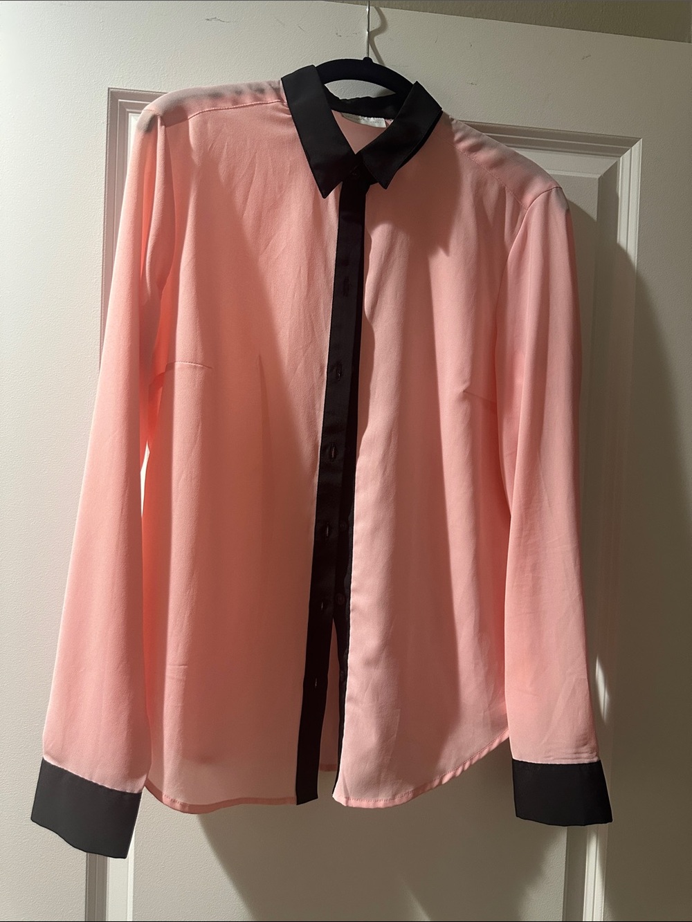 New York & Company Pink Blouse with Black Trim